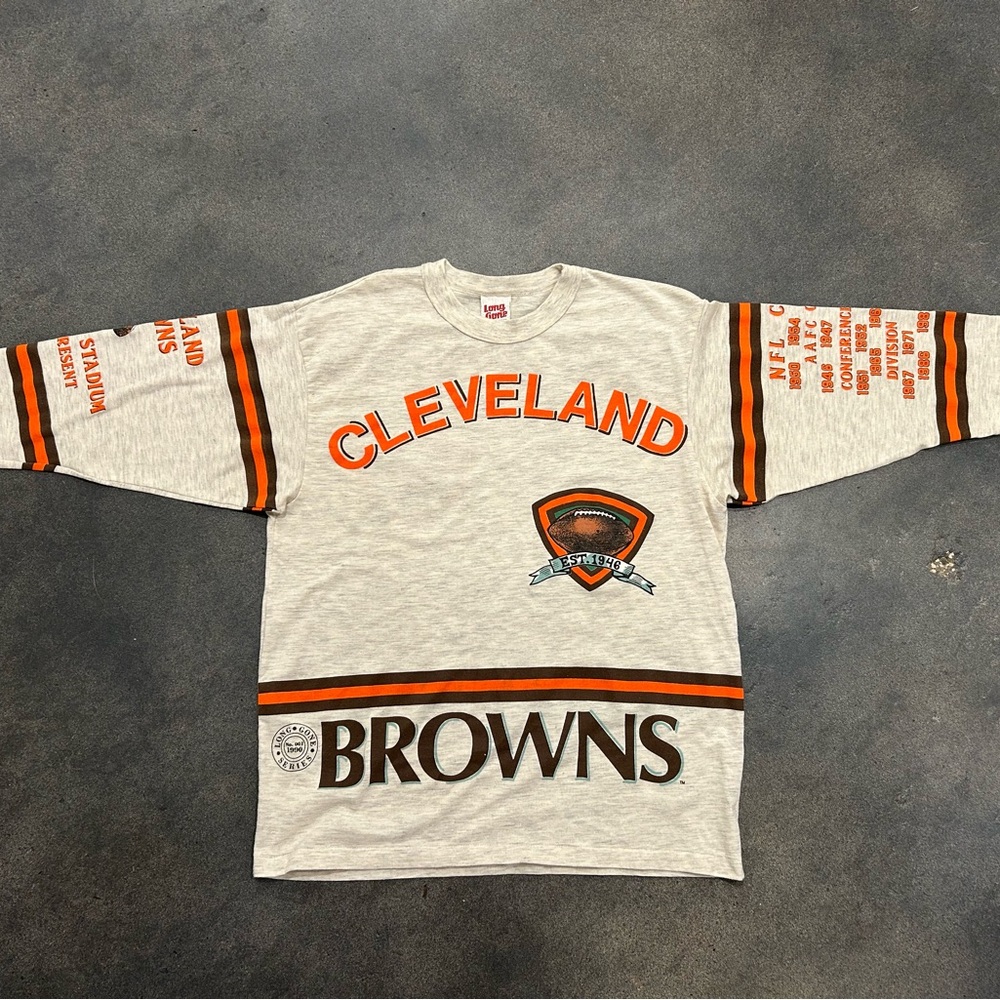 Vintage 90s Cleveland Browns Long Gone Series NFL Football 3/4 Sleeve T Shirt L
